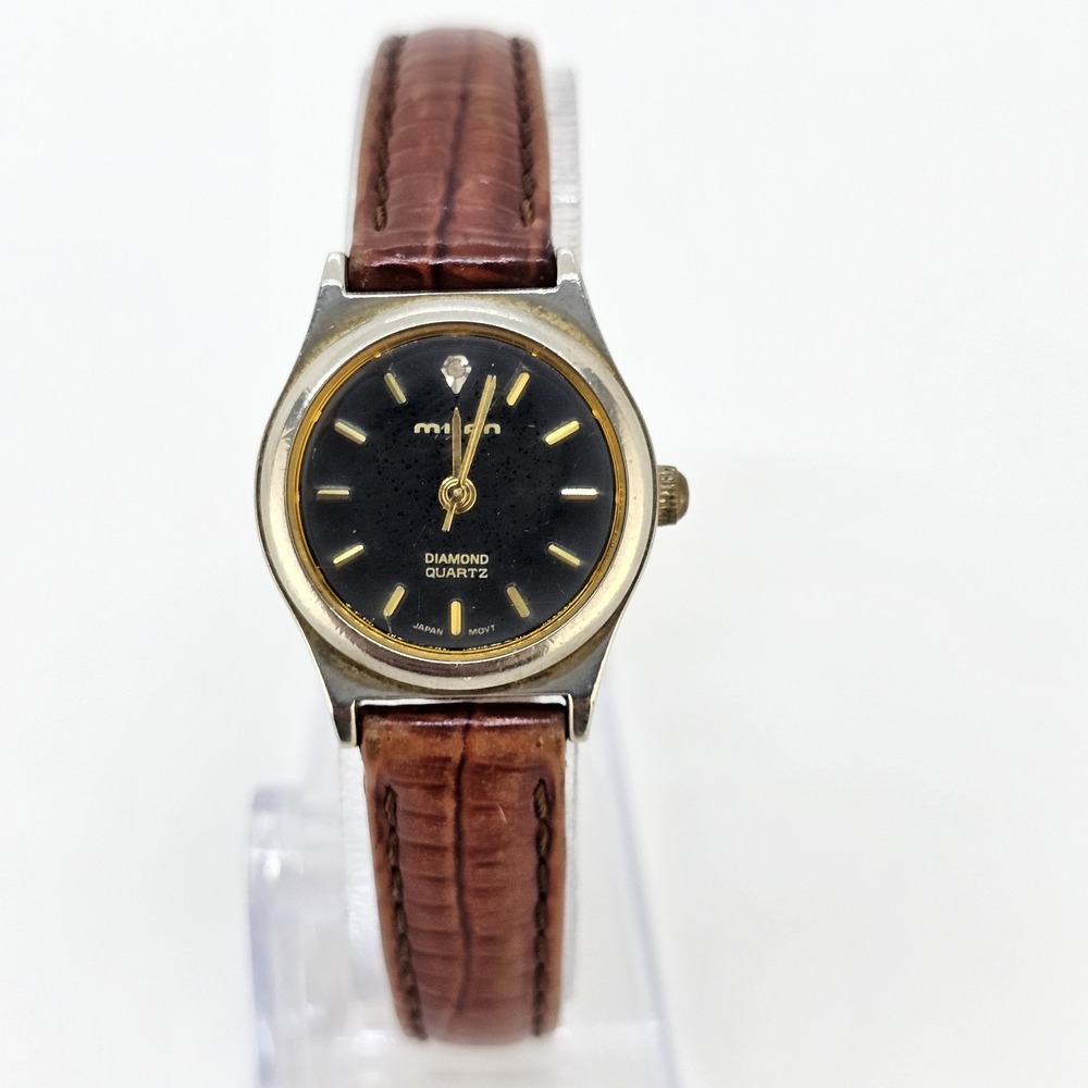 VTG Milan Women's Analog Watch 23MM Black Dial Brown Leather Bands NEW Battery